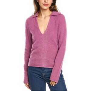 Vince Brushed V-Neck Polo Alpaca & Wool-Blend Sweater Hollyhock Size Medium NWT